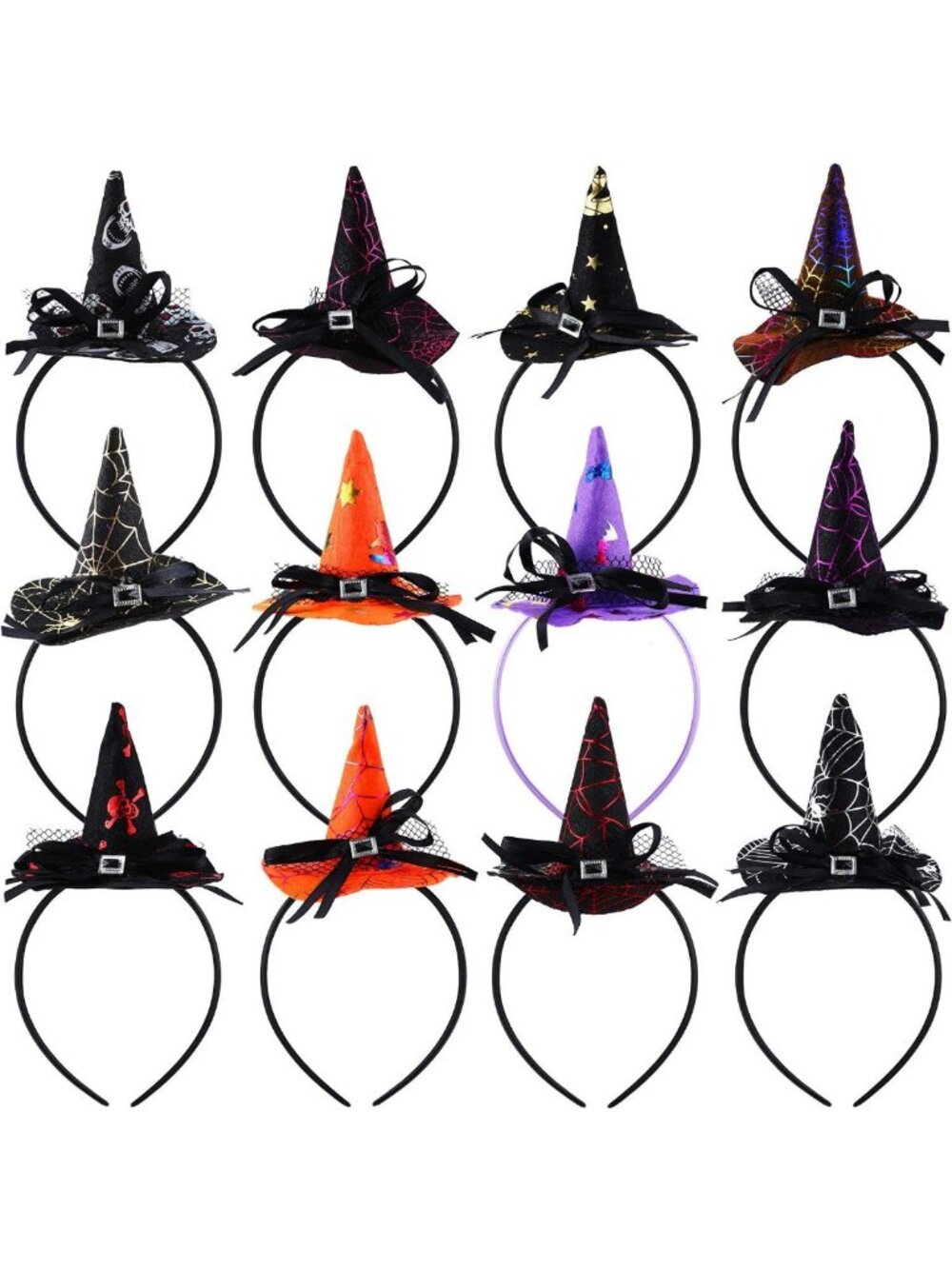 12 Pcs Halloween Witch Hat Headbands for Women | Cosplay Costume Accessories